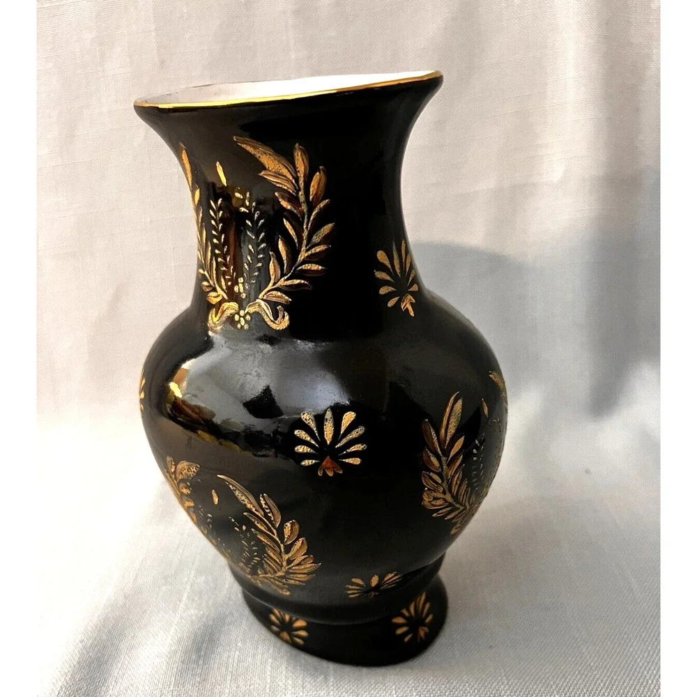 Andrea Sakek Vase Black Gold Vintage Traditional Ceramic Regency Home Decor